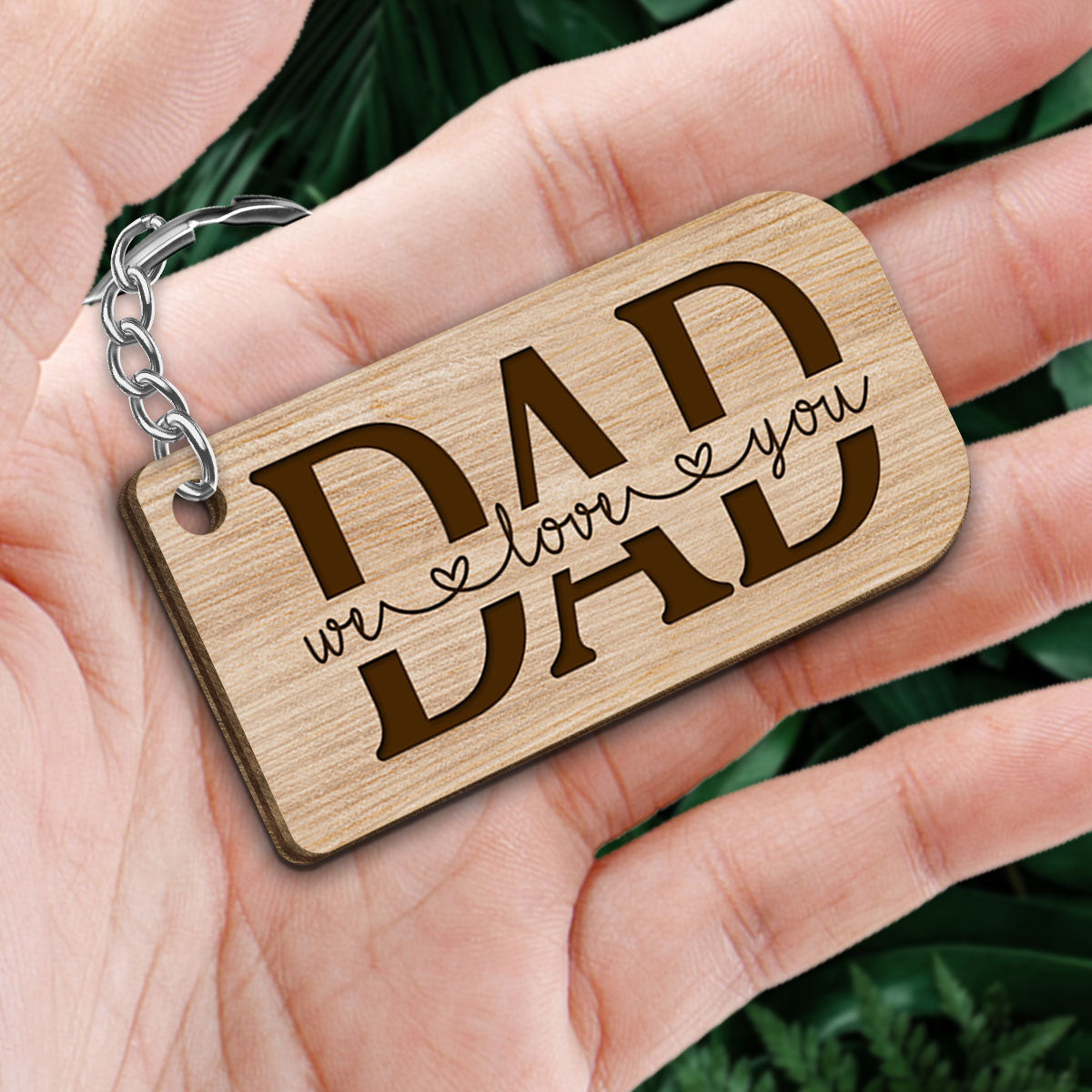 Tool-rific Dad Back View Sitting Man Kids Dog Cat Personalized Wooden Keychain