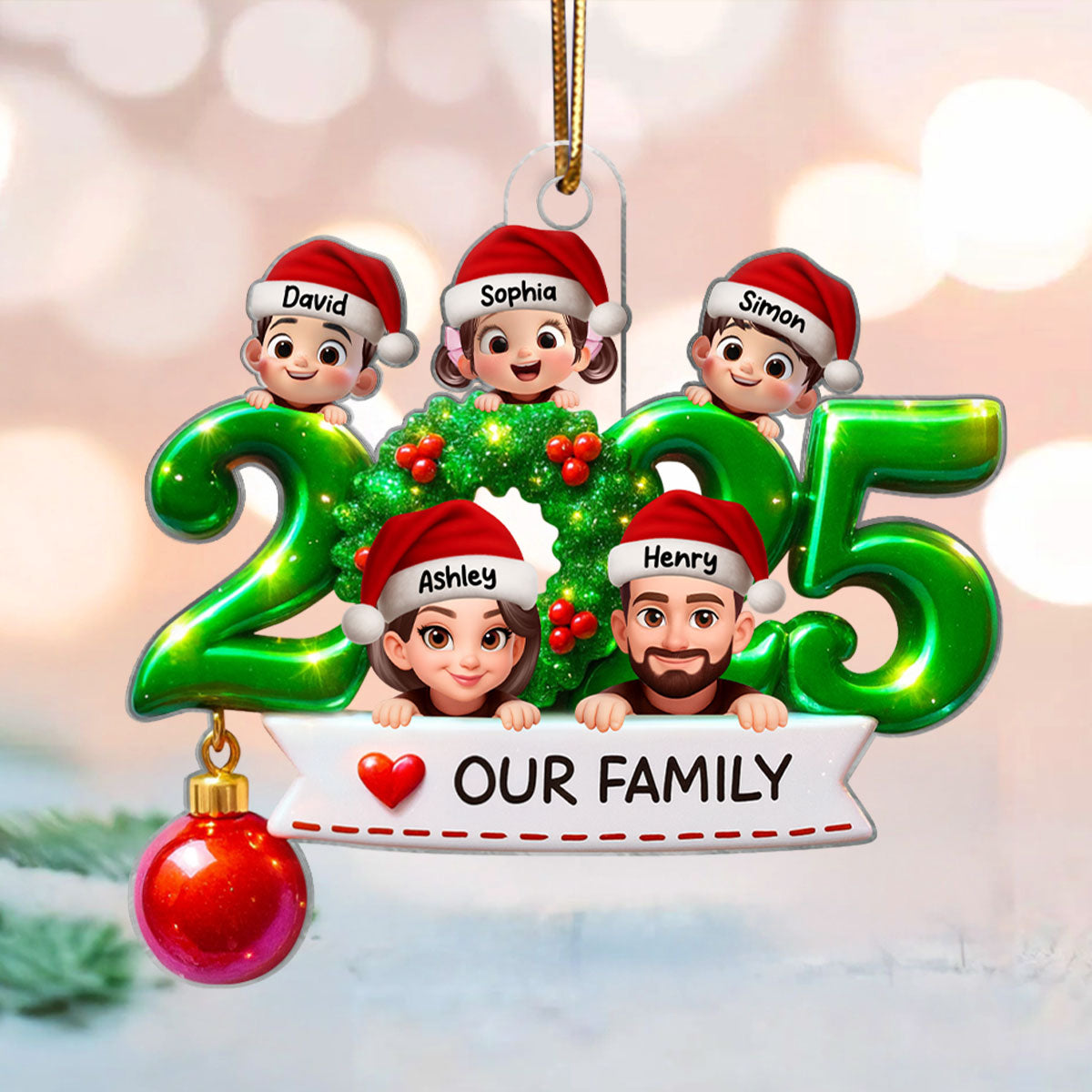 Family Peeking 2025 Personalized 3D Effect Acrylic Ornament, Christmas Tree Decor,  Gift for Husband, Wife, Kids