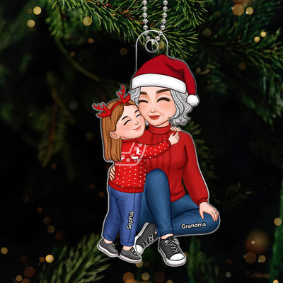 Grandma & Grandkid Hugging Sitting Christmas Gift For Granddaughter Grandson Personalized Acrylic Ornament
