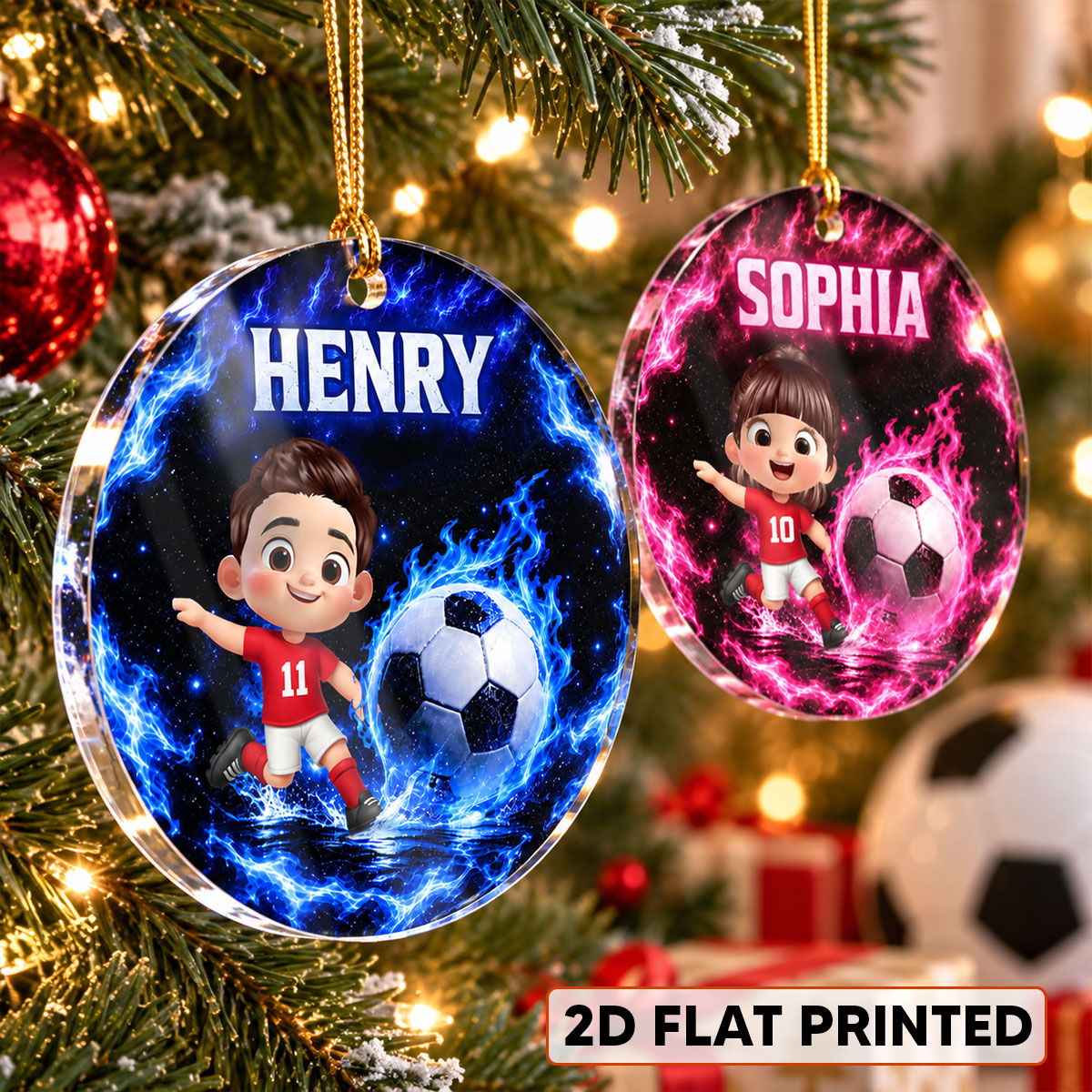 Soccer Trendy Design Ornament for Boys Girls - Personalized Acrylic Ornament - Christmas Gift for Daughter, Son, Grandkids