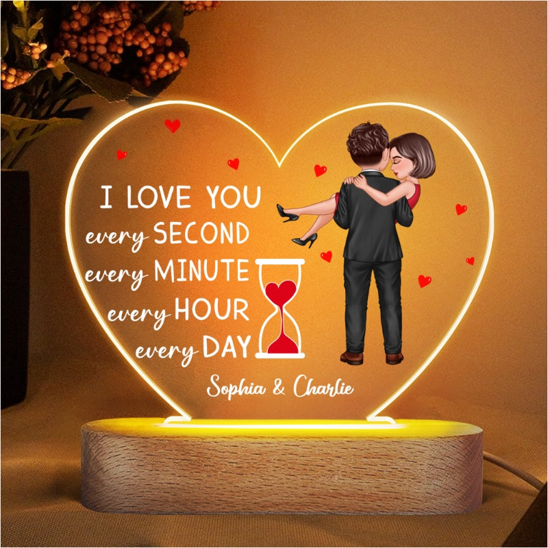 Doll Couple Holding Hourglass Valentine‘s Day Gift Personalized Heart Acrylic LED Night Light