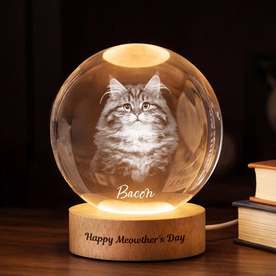 Happy Meowther's Day - Personalized Crystal Ball LED Night Light - Mother's Day Gift for Cat Mom, Wife