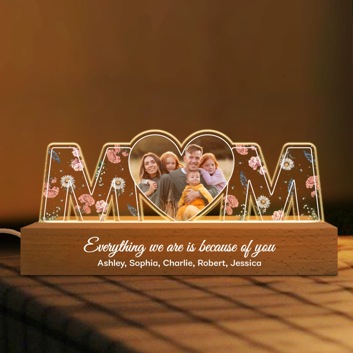 Mom Everything I Am Is Because Of You Birth Month Flower Photo Upload Personalized Led Night Light, Gift