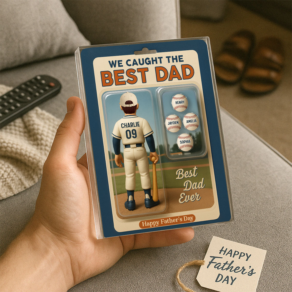 We Caught The Best Dad Grandpa Cartoon Baseball Lover Toy Box Figure Style Personalized Acrylic Block Plaque