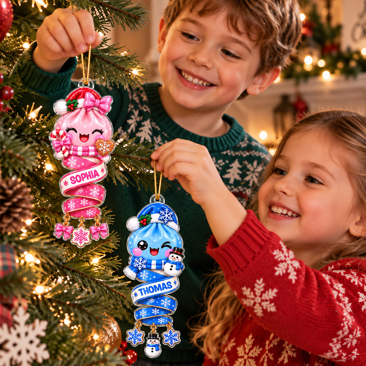 Cute Dumpling Kids Character - Personalized Acrylic Ornament - Christmas Gift for Daughter, Son, Kids