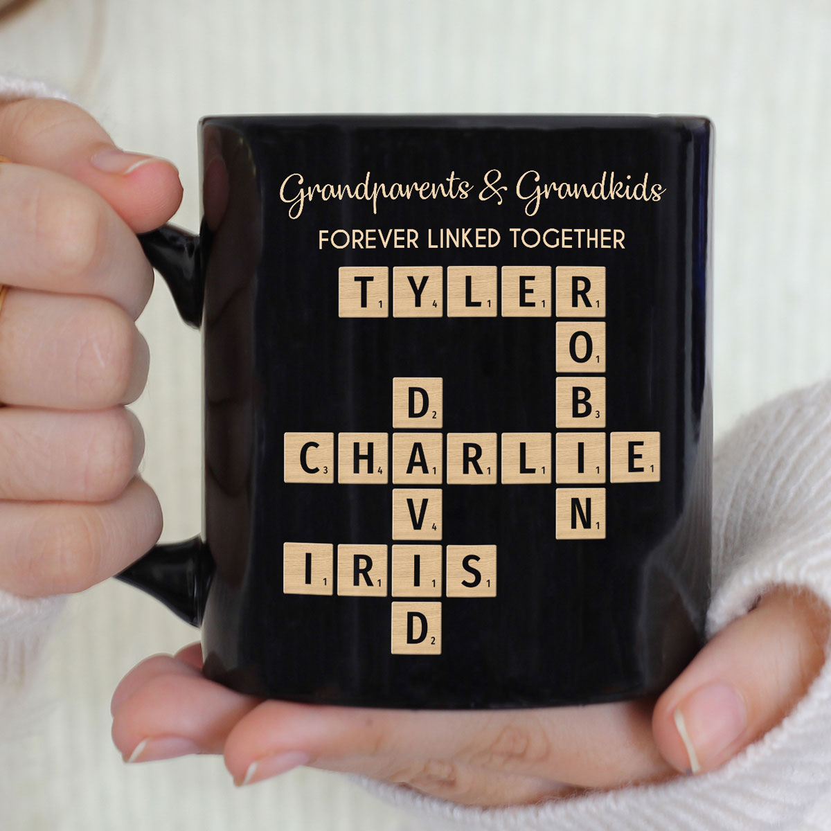 Grandparents & Grandkids Forever Linked Together Crossword Puzzle Personalized Mug, Gift For Large Family, Parent, Grandparents, Siblings, Brothers, Sisters