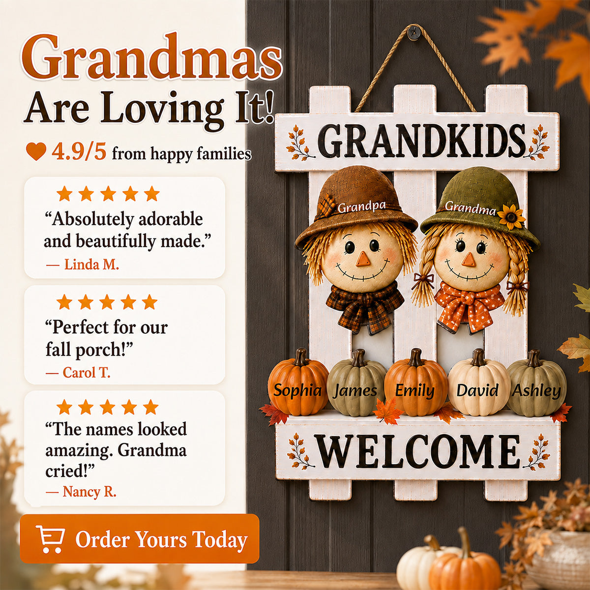 Scarecrow Grandparents Welcome Grandkids 2D Flat - Personalized Wood Sign