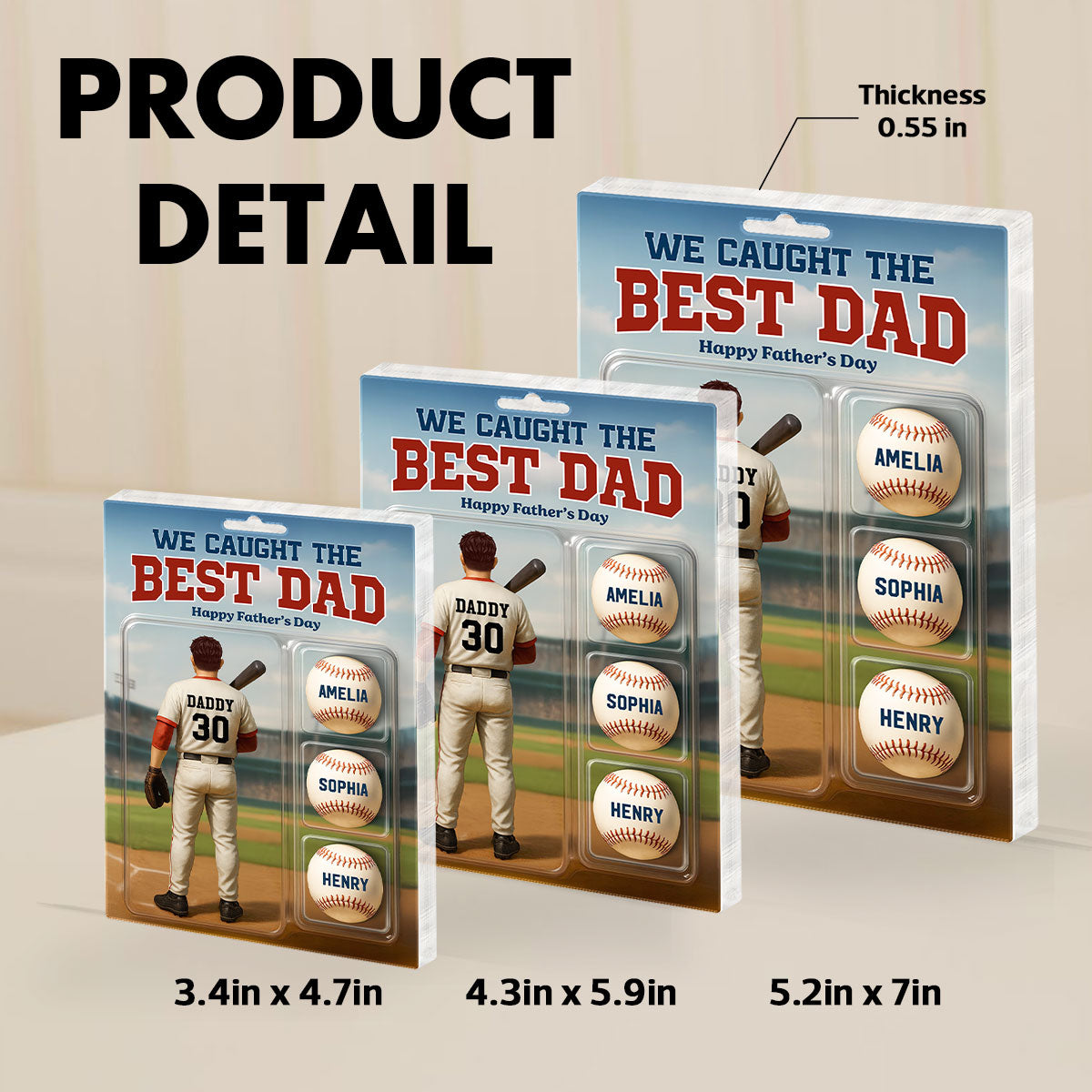 Custom Figure We Caught The Best Dad Baseball With Kids' Names Personalized Acrylic Block Plaque, Perfect Father's Day Gift For Him, For Dad, For Baseball Lover