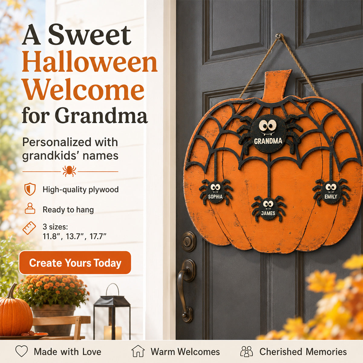 Grandma Grandkids Spider Net 2D Flat - Personalized Wood Sign - Halloween Decoration