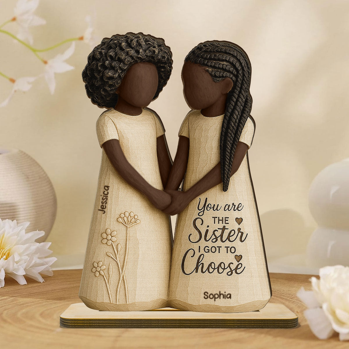 African American Besties You Are The Sister I Got To Choose - Personalized 2-Layered Wooden Plaque - Meaningful Gift For Best Friend