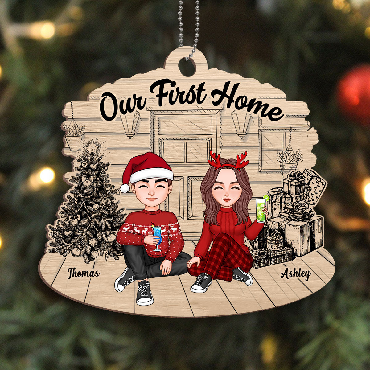 Our First Christmas Together Since Cute Couple Personalized Wooden Ornament