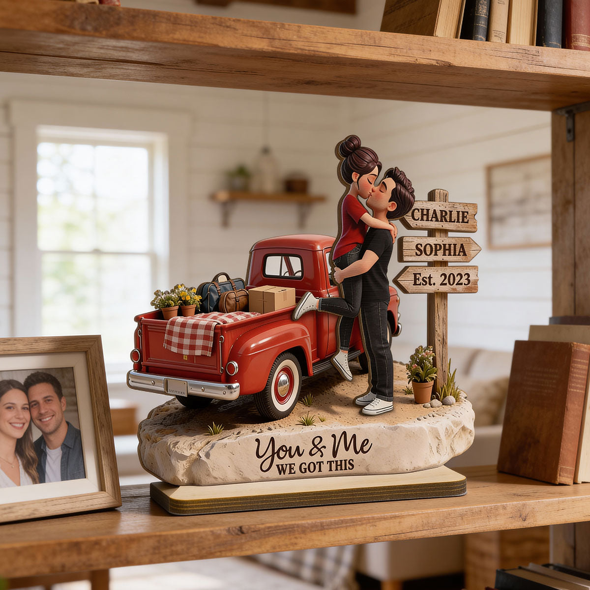 Romantic Couple Pickup Truck Sign Post - Personalized 2-Layered Wooden Plaque - Heartfelt Valentine's Day Gift For Couple, Farmhouse Decor