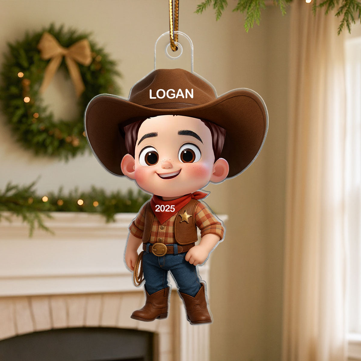 3D Effect Little Cowboy Christmas Personalized Acrylic Ornament