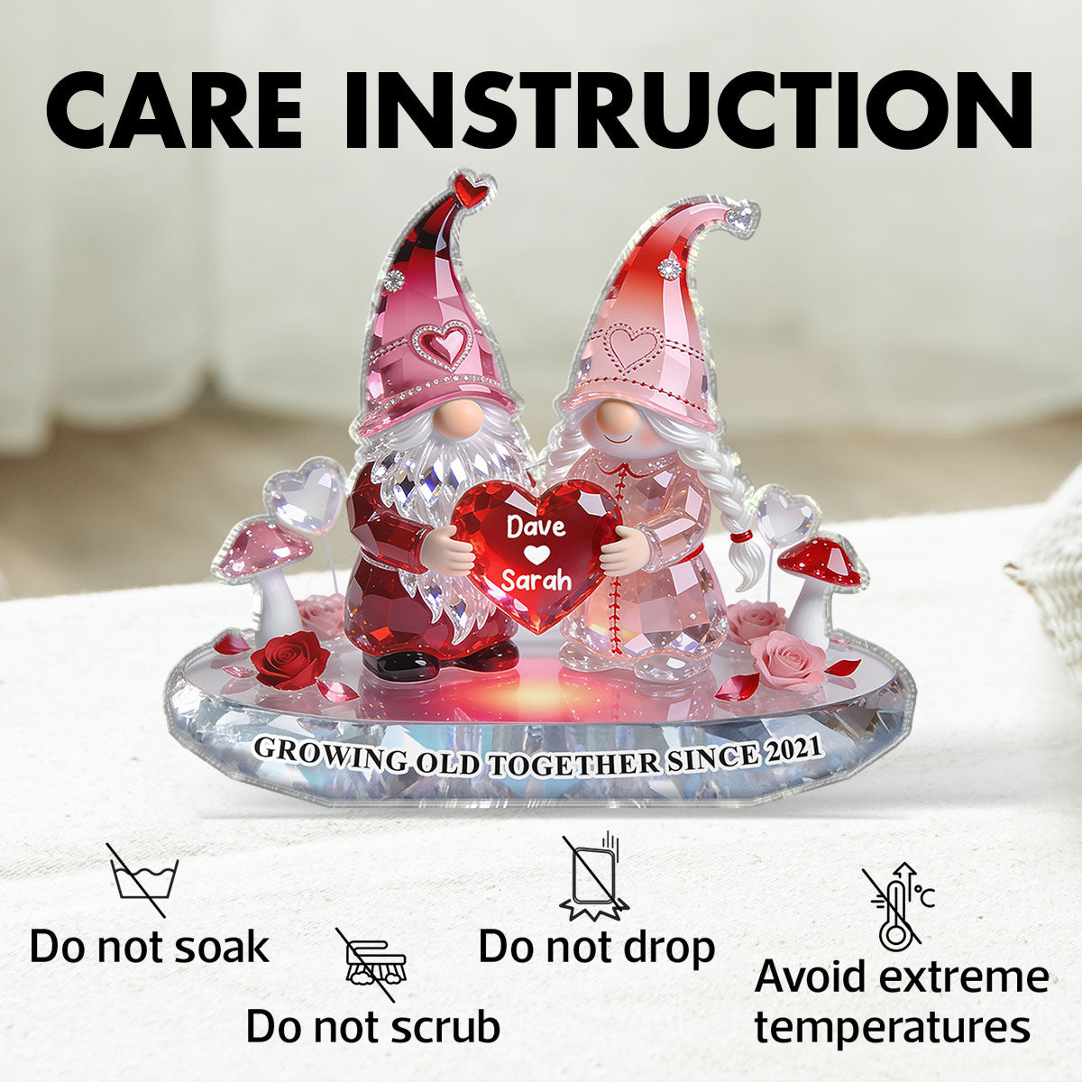 3D Effect Eternal Love Gnome Couple Forever Together - Personalized Acrylic Block Plaque - Gift For Couple, Gift For Him, For Her