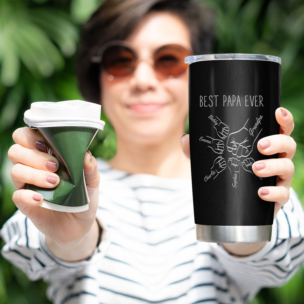 Best Dad Papa Grandpa Fist Bump Outline Metal Personalized Tumbler