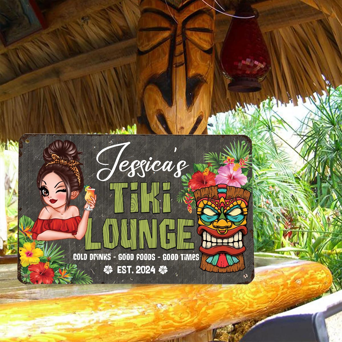 Welcome To Tiki Lounge Personalized Metal Sign