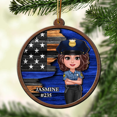 Half Flag Police Firefighter Nurse Personalized 2-Layer Wooden Ornament