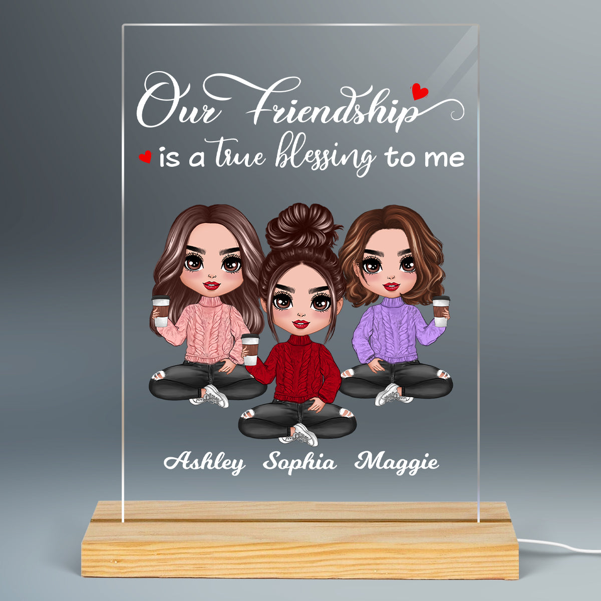 Our Friendship Is True Blessing Best Friends Sisters Personalized Plaque Acrylic LED Night Light