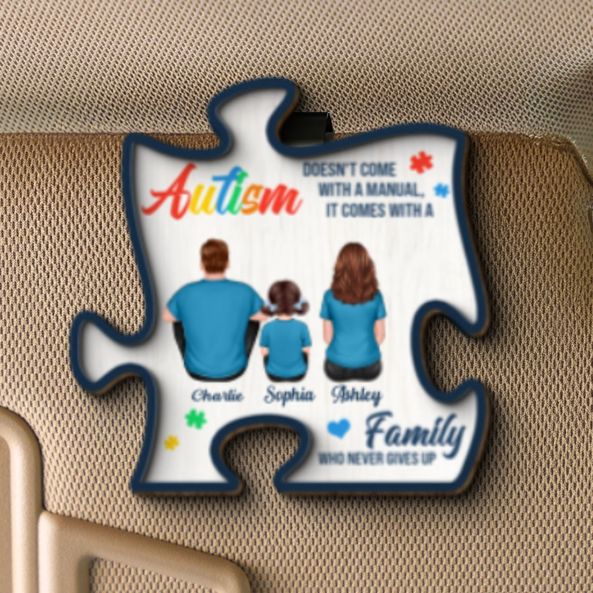 Autism Comes With A Family Never Give Up Family Back View Personalized Car Visor