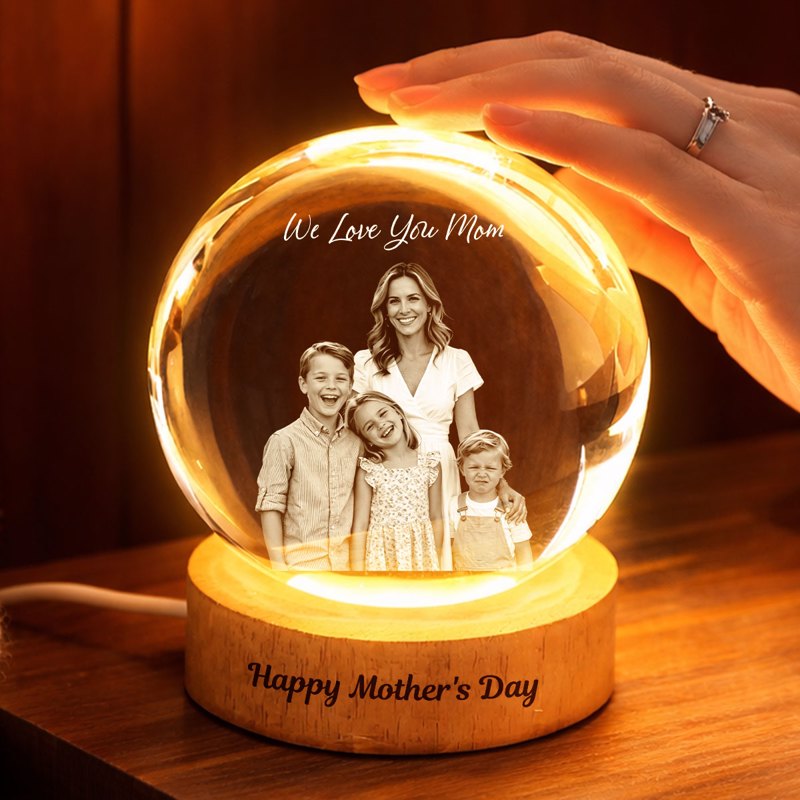 Mother's Day Photo - Personalized Crystal Ball LED Night Light - Sentimental Gift for Mom, Wife