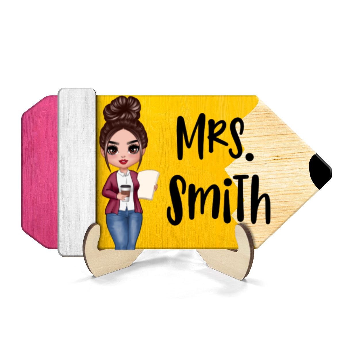 Teacher Pencil Personalized 2-Layer Wooden Plaque, Gift For Teacher, Teacher Classroom Decor