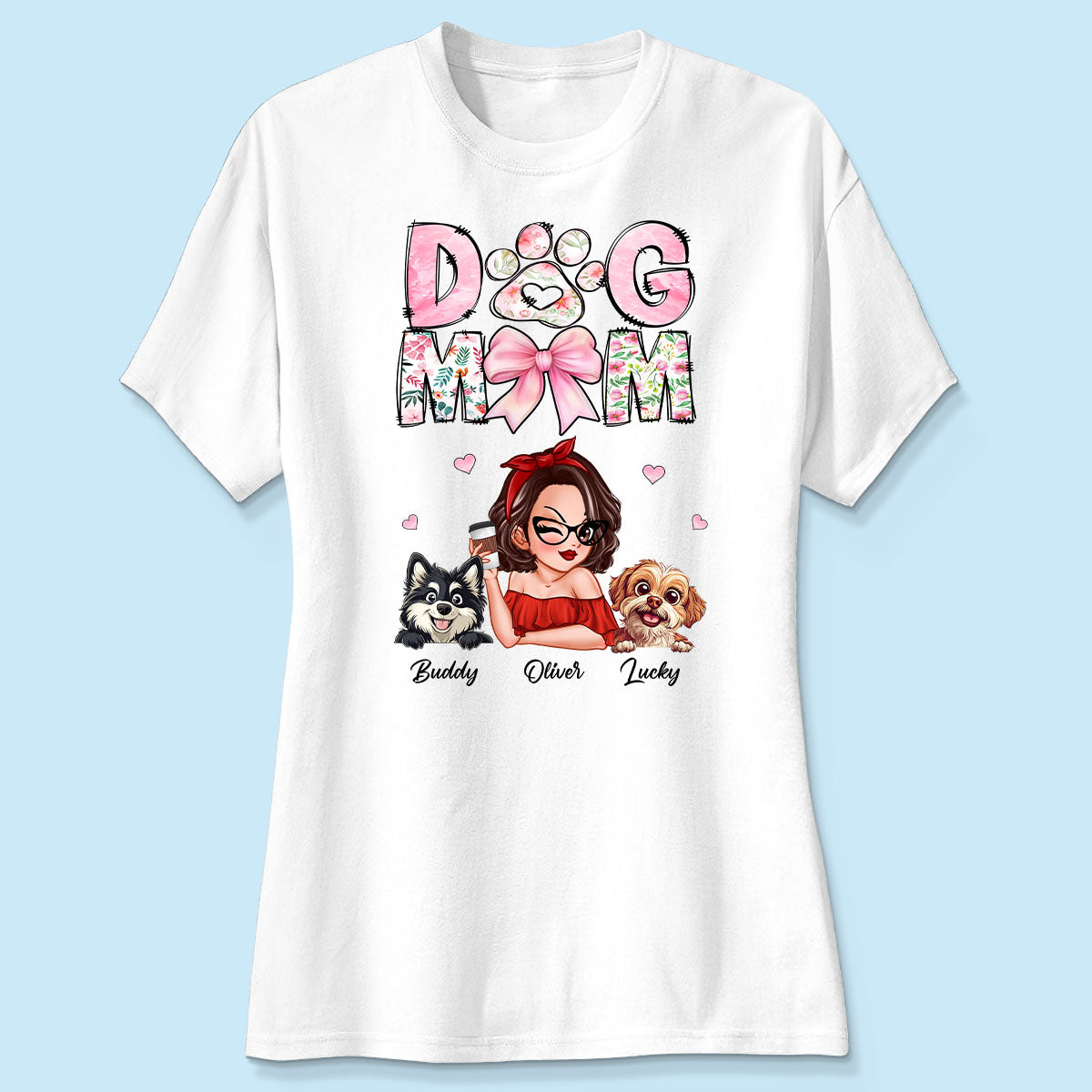 Dog Mom Cartoon Style Woman And Dogs Personalized Shirt, Gift for Dog Lovers