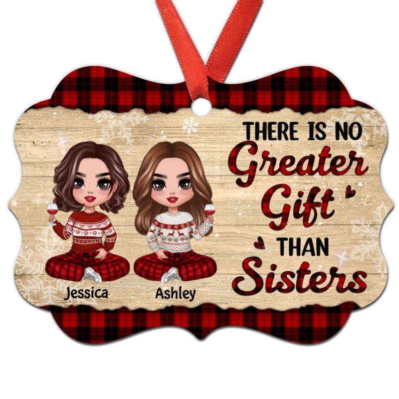 Checkered Pattern Doll Besties Sitting Personalized Christmas Ornament