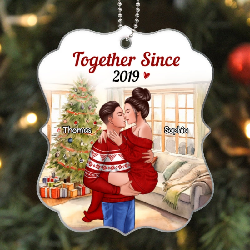 Couple Man Holding Woman Kissing Christmas Personalized Acrylic Ornament