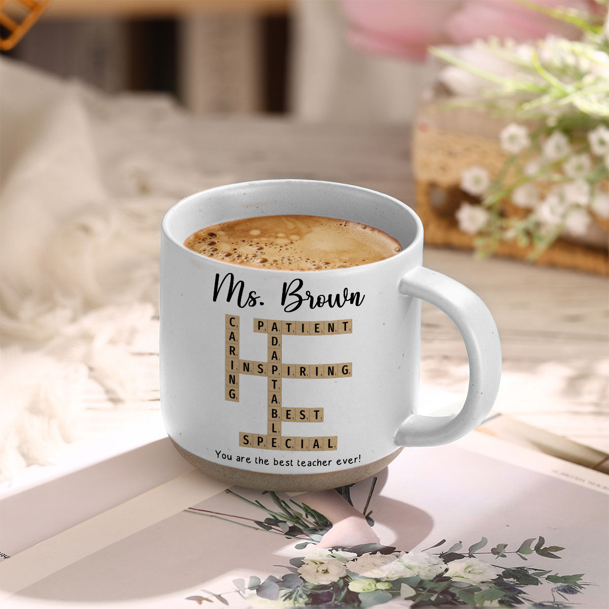 Best Teacher Coach Ever Crossword Art - Created In A Moment Personalized Pottery Mug