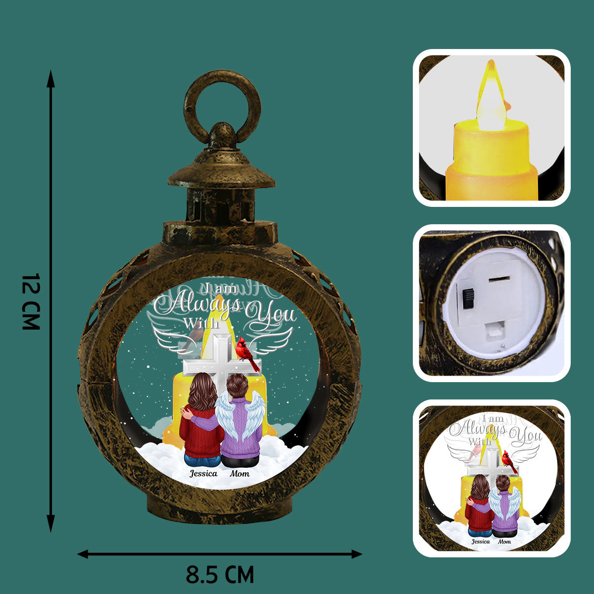 Always With You Family Cross Memorial Keepsake Personalized Lantern Ornament