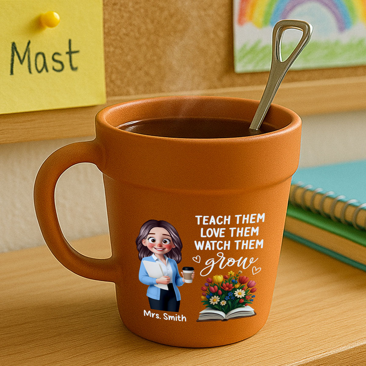 Cute Cartoon Teacher Teach Them Love Them Watch Them Grow Personalized Plant Pot Ceramic Mug