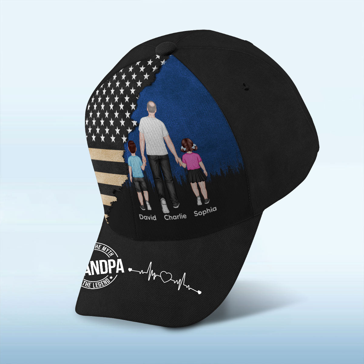 Man Walking With Kids, Nation Flag Personalized Classic Cap, 4th Of July Gift