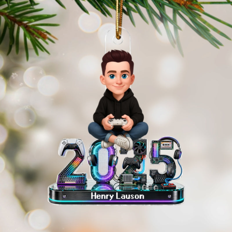 3D Effect Gamer Signature Symbols Christmas - Personalized Acrylic Ornament - Gift For Gamers, Gift For Grandkids, Kids