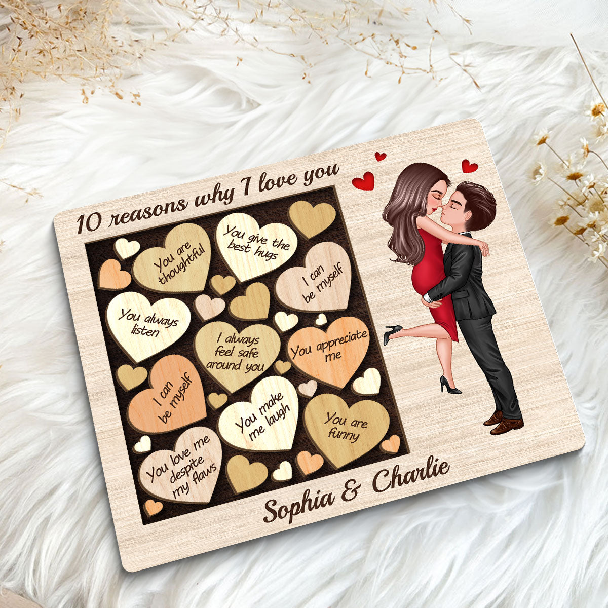 Reasons Why I Love You Valentine‘s Day Gift For Him For Her Keepsake Personalized 2-Layer Wooden Plaque