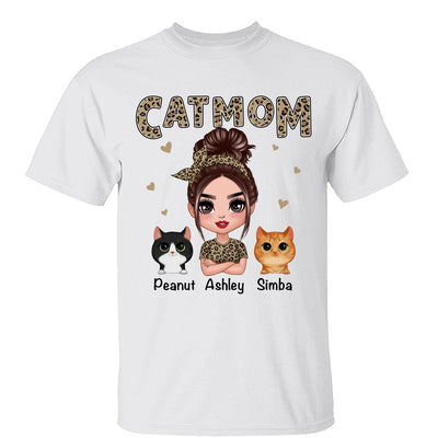Leopard Shirt Doll Cat Mom With Peeking Watercolor Cute Cats Personalized Shirt