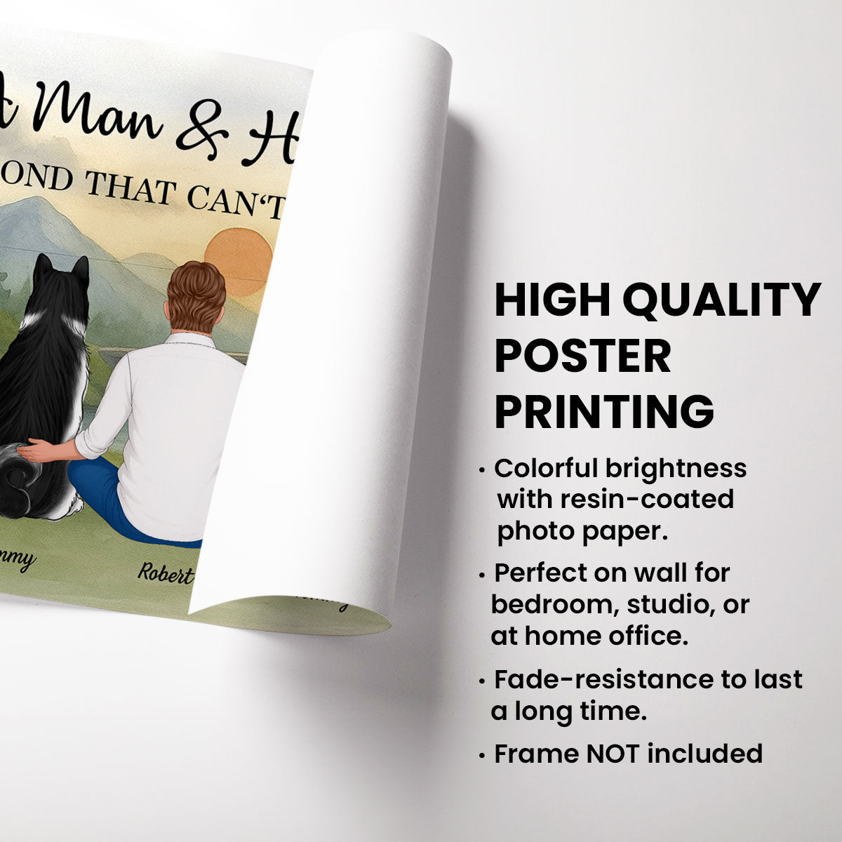 Retro Mountain A Man A Girl And His Dog A Bond That Can't Be Broken Personalized Poster, Gift for Dog Dad, Dog Mom