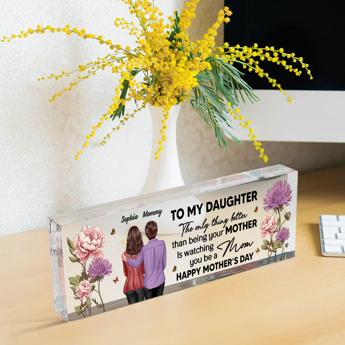 Birth Month Flowers To My Daughter From Mom Personalized Acrylic Desk Name Plate