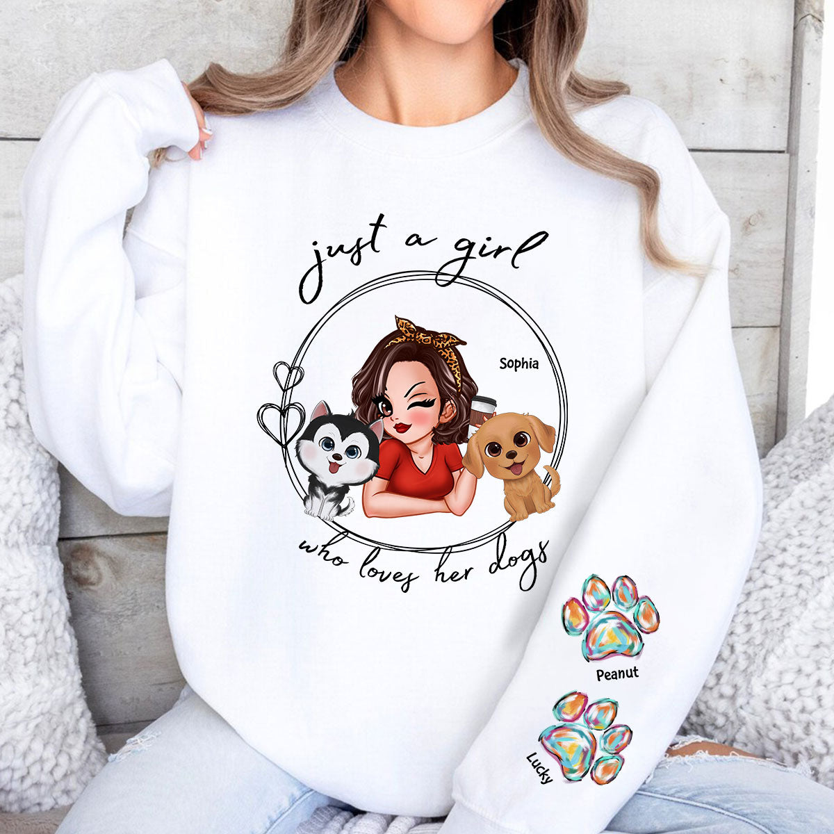 Just A Girl Who Loves Dogs Personalized Sleeve Printed Sweatshirt