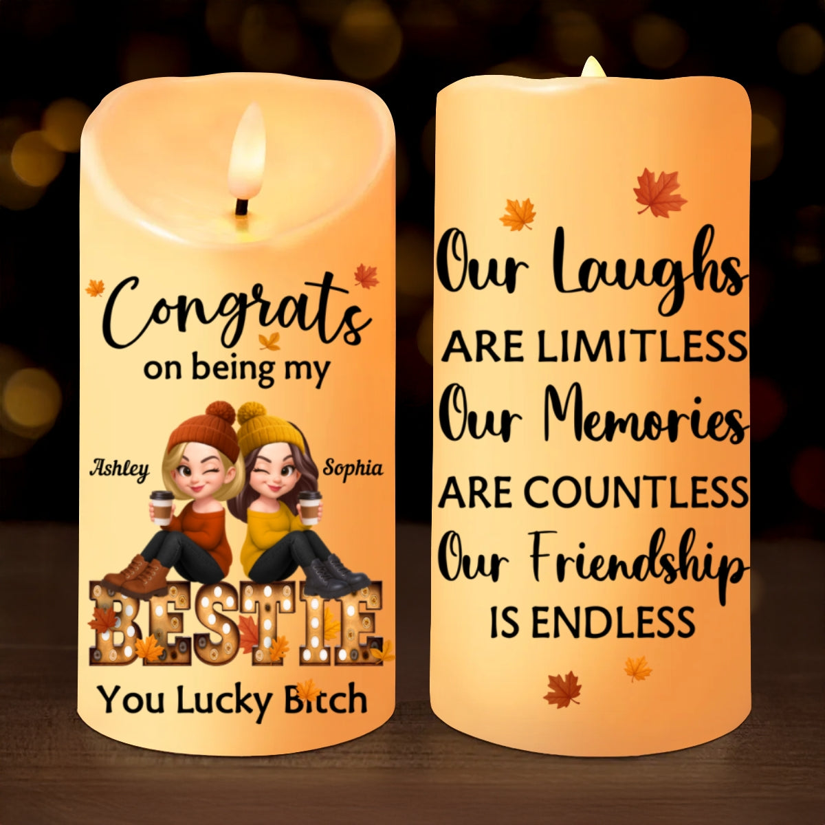 Congrats On Being My Bestie Fall Season Marquee Personalized LED Candle
