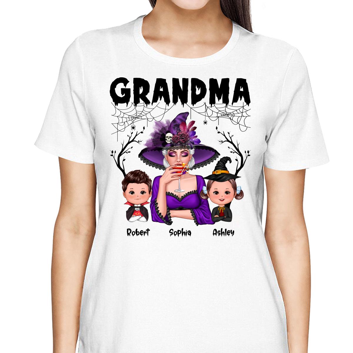 Halloween Grandma Mom Kids Spider Net And Bats Personalized Shirt