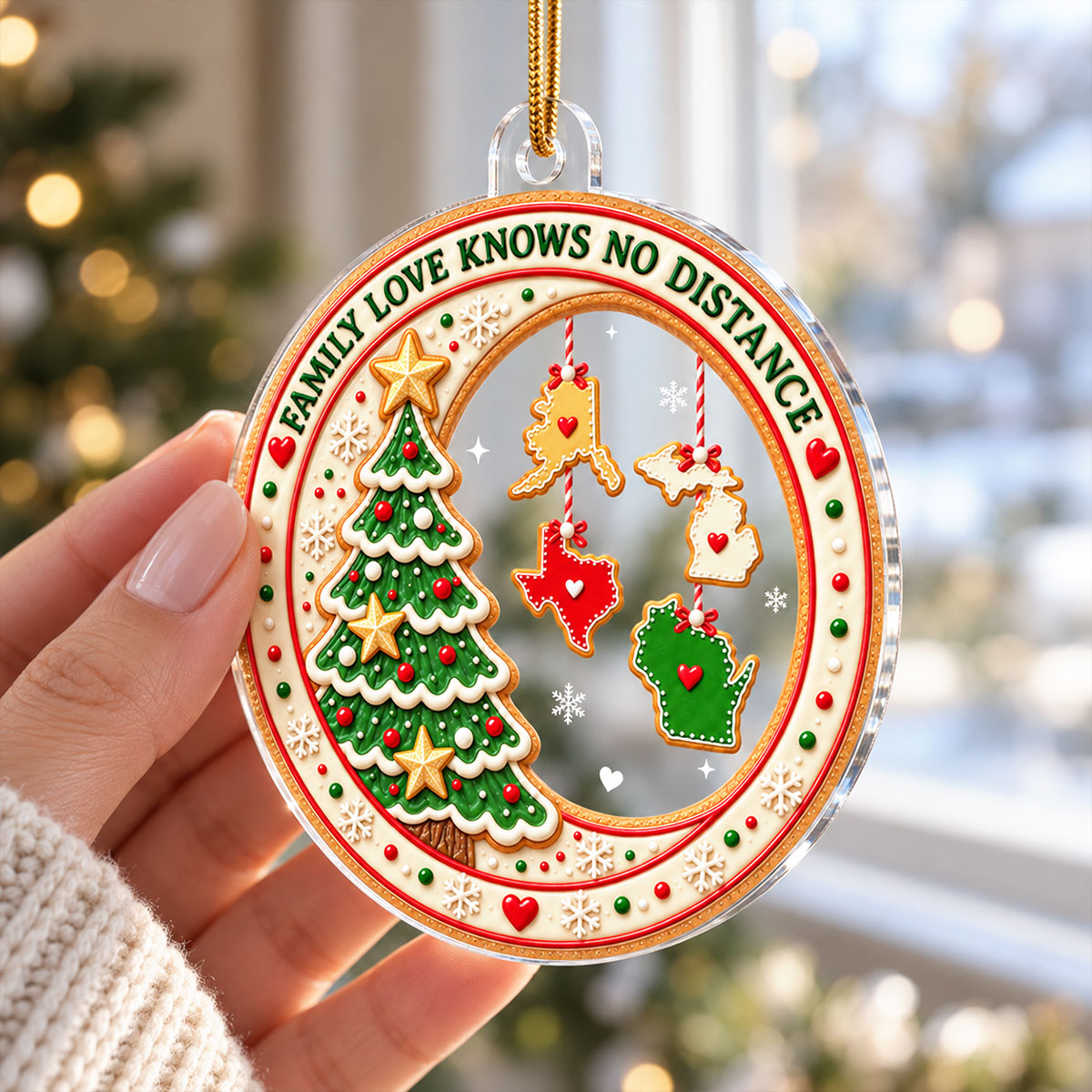 Family Love Knows No Distance Christmas Cookie States - Personalized Ornament - Long Distance Family Gift
