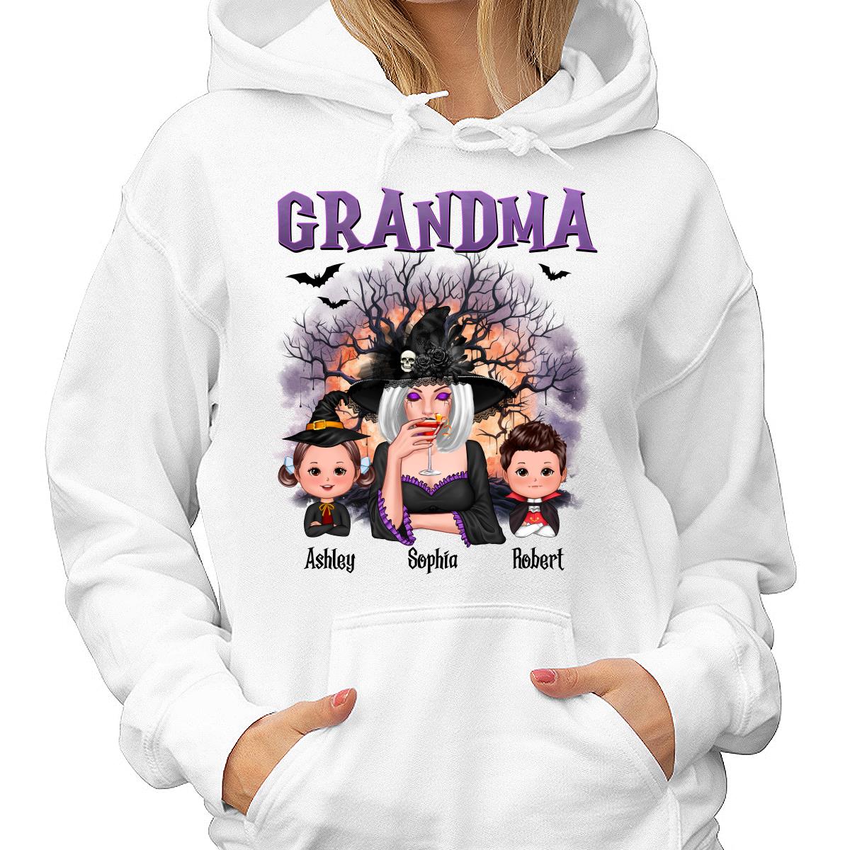 Purple And Orange Halloween Tree Grandma Mom Kids Personalized Shirt