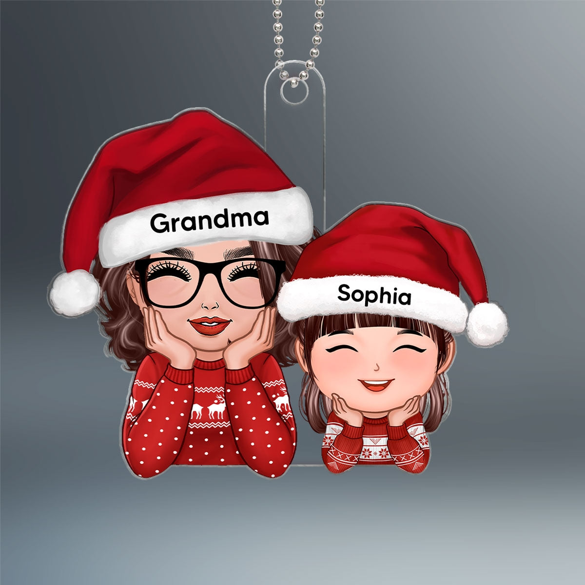 Happy Doll Grandma Granddaughter Grandson Chin On Hands Personalized Acrylic Ornament