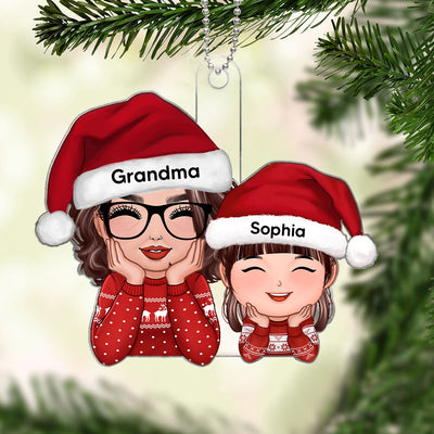 Happy Doll Grandma Granddaughter Grandson Chin On Hands Personalized Acrylic Ornament