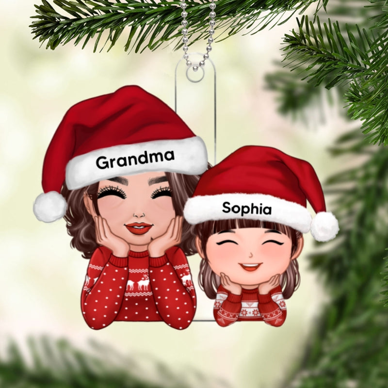 Happy Doll Grandma Granddaughter Grandson Chin On Hands Personalized Acrylic Ornament