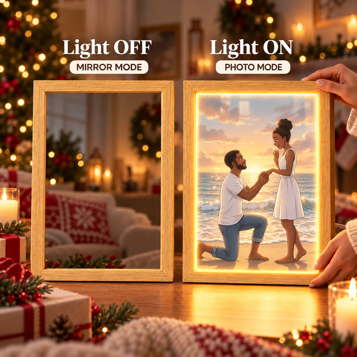 Custom Couple Art from Photo - Personalized Mirror Light Box - Heartfelt Christmas Gift for Her, for Him, Anniversary Gift for Couple
