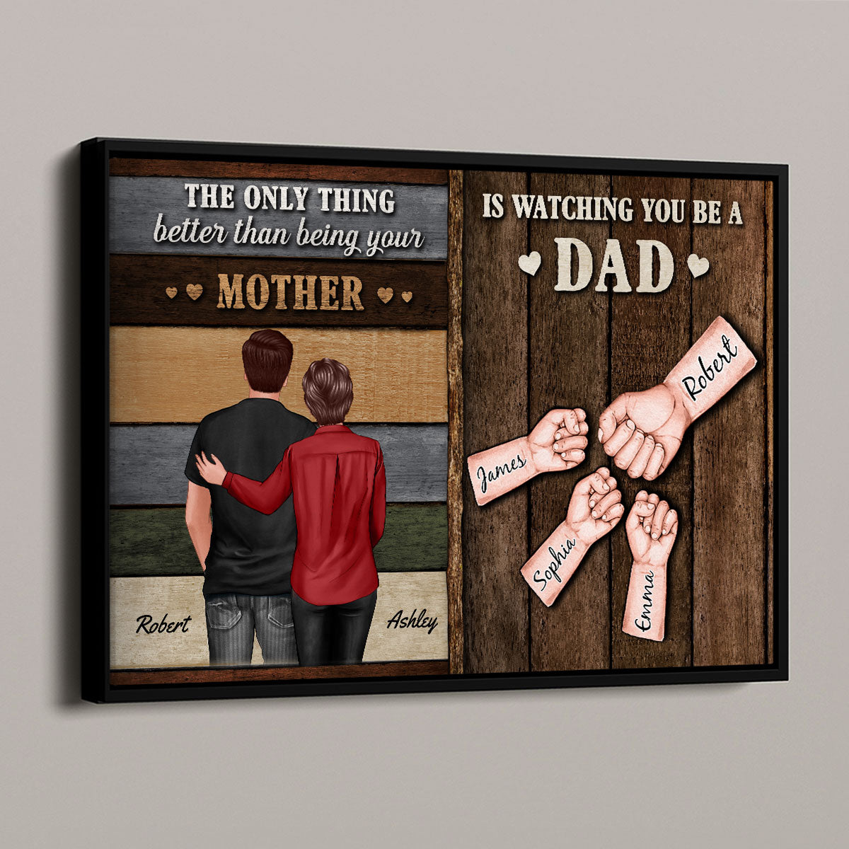 From Mom Dad To Son Watching You Be A Dad Colored Wood Pallets Fist Bumps Personalized Poster, Gift For Son