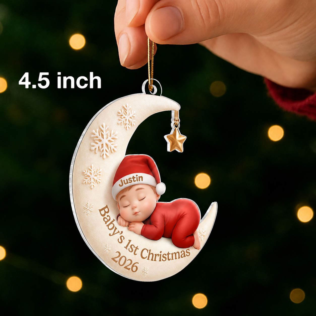 Baby Sleeping on Moon - Personalized Acrylic Ornament - Baby's First Christmas Keepsake, Gift for Grandkids, Baby, Newborn