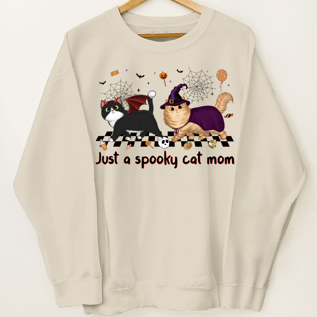 Just A Spooky Cat Mom Fluffy Cat Personalized Sweatshirt, Halloween Costume For Cat Lover
