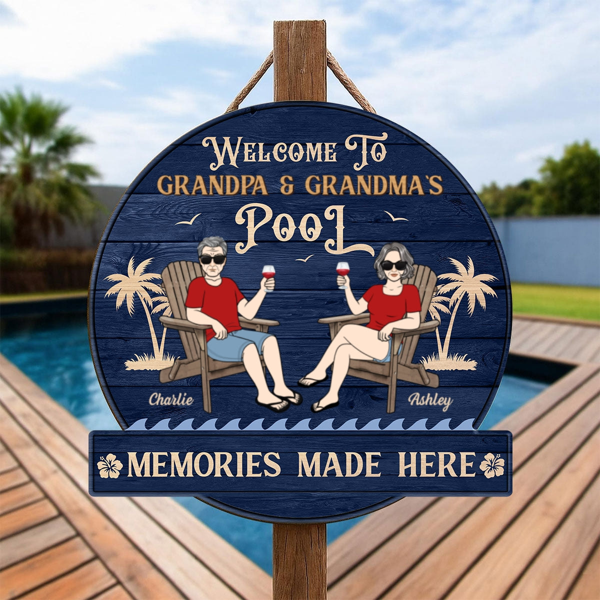 Summer Welcome To Grandpa Grandma Grandparents Pool Personalized Wood Sign